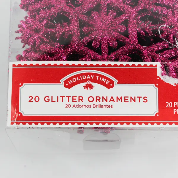 Set Of 20 Walmart Holiday Time Pink/Purple Glitter Snowflakes Hanging Ornaments
