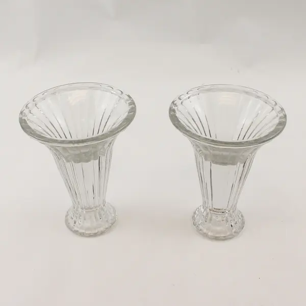 Set of 2 Vintage Ribbed Glass Pedestal Candle Holders - Display