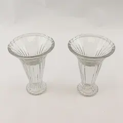 Set of 2 Vintage Ribbed Glass Pedestal Candle Holders - Display