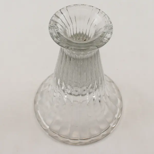 Set of 2 Vintage Ribbed Glass Pedestal Candle Holders - Display