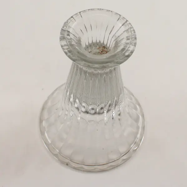 Set of 2 Vintage Ribbed Glass Pedestal Candle Holders - Display