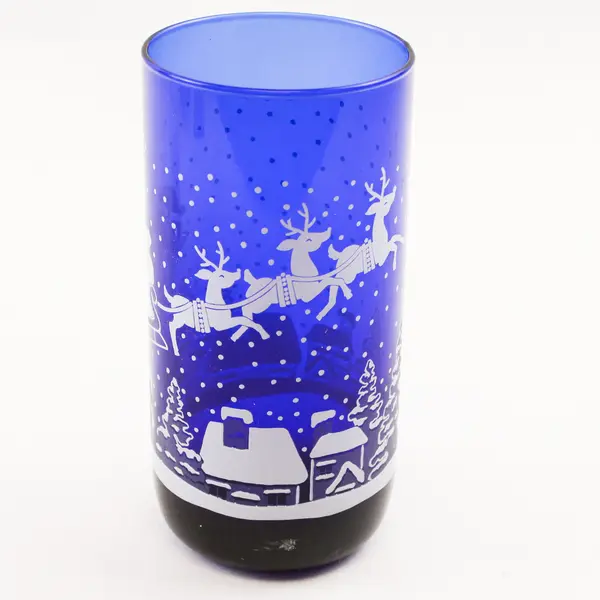 Vintage Libbey Cobalt Blue Santa Glass Candle Holder Votive 9in