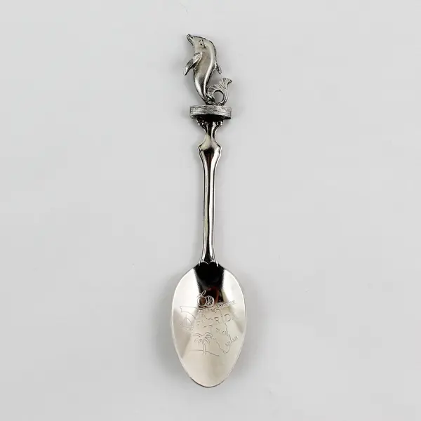 Souvenir Collector's Metal Spoon Florida With Dolphin Figure On Handle 4.5" Long