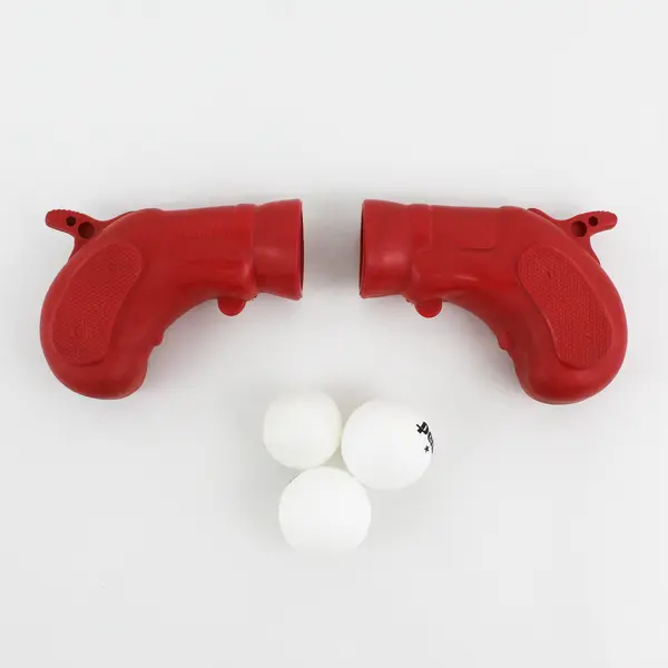 Set of 2 Vintage Kusan Toy Red Rubber Ping Pong Ball Shooters w/ 3 Penn Balls 