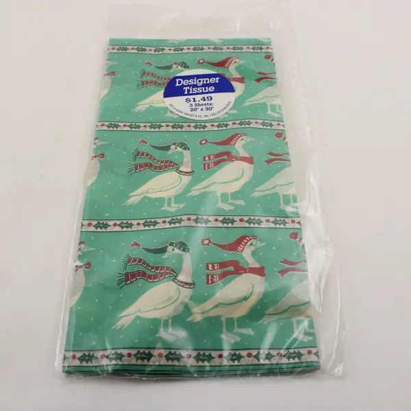 Lot of 5 Henry Brandt & Co Designer Tissue Paper Green W/Christmas Geese