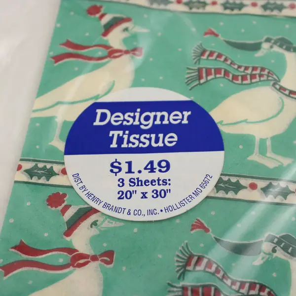 Lot of 5 Henry Brandt & Co Designer Tissue Paper Green W/Christmas Geese