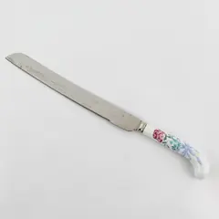 12" Prill Porcelain Pink Rose Stainless Steel Bread Knife Sheffield England