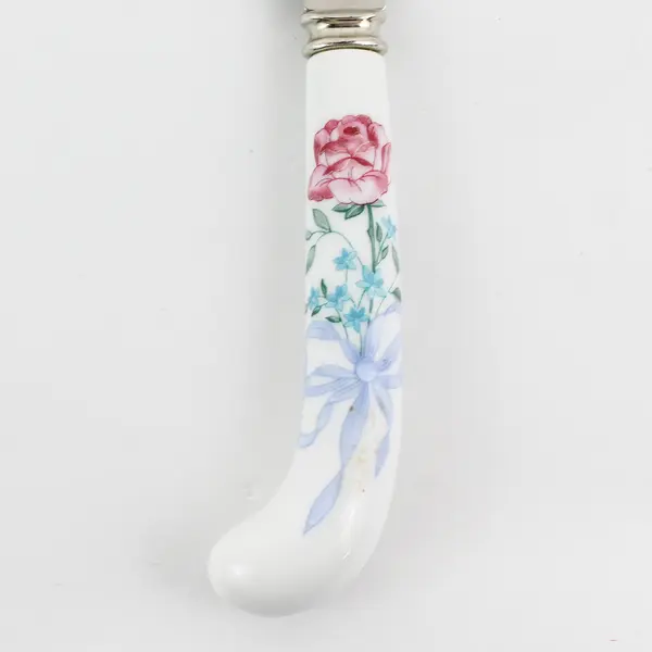 12" Prill Porcelain Pink Rose Stainless Steel Bread Knife Sheffield England