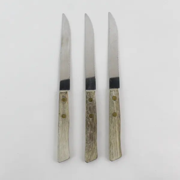 3 Vintage Hanford Forge Stainless Steel Steak Knives Wood Handle Japan 4” Blade