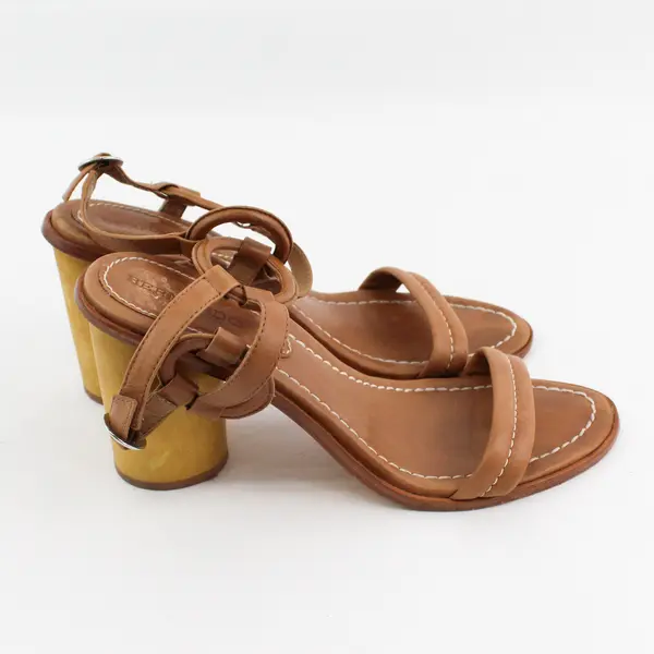 Bernardo Harlow Brown With Circle Wooden 4" Heel Sandals Women's Size 10M