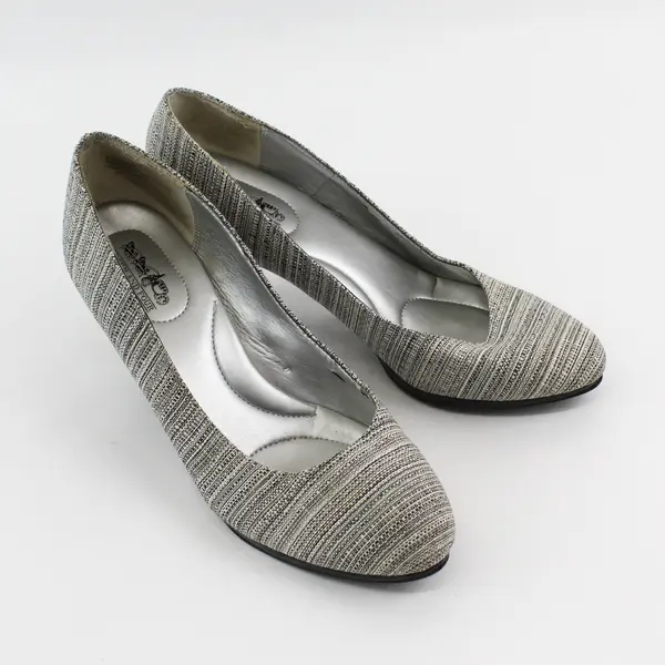 Coach And Four Gray/White Dorotha Striped Woven 3" Heels Women's Size 10