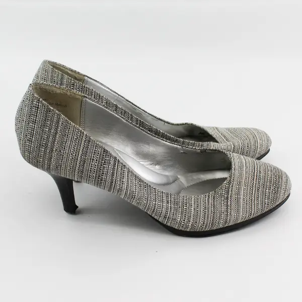 Coach And Four Gray/White Dorotha Striped Woven 3" Heels Women's Size 10