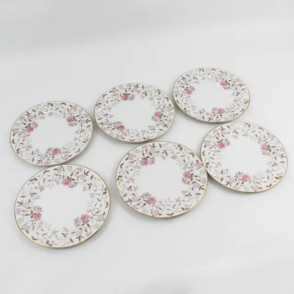 Set of 6  Sango Jeannette  Bread Plates White Pink Lavender Flowers  6.5"  Japan