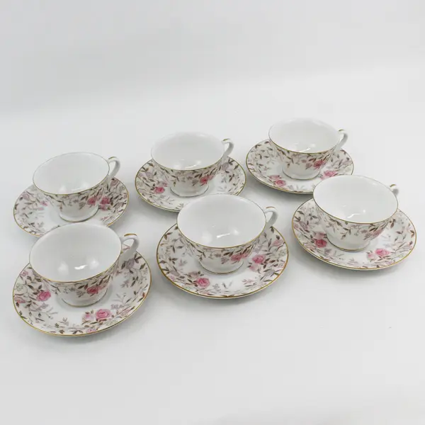 Set Of 6 Sango Jeannette  Cups And Saucers White Pink And Lavender Flowers
