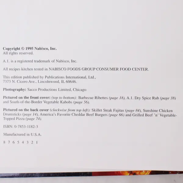 A1 Steak Sauce Great Grilling 1995 Hardcover Cookbook Good