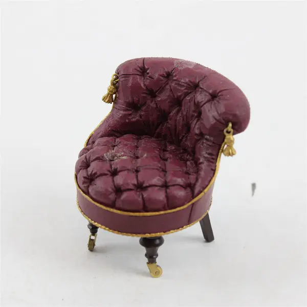 Take a Seat Raine Slipper Chair #24010 1999 Burgundy Tufted Dollhouse Mini