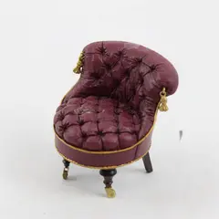 Take a Seat Raine Slipper Chair #24010 1999 Burgundy Tufted Dollhouse Mini