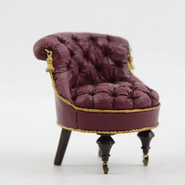 Take a Seat Raine Slipper Chair #24010 1999 Burgundy Tufted Dollhouse Mini