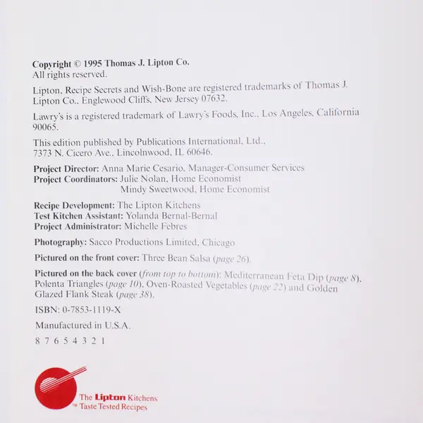 Lipton Recipe Soup Mix Recipe Secrets 1995 Hardcover Illustrated Good Condition