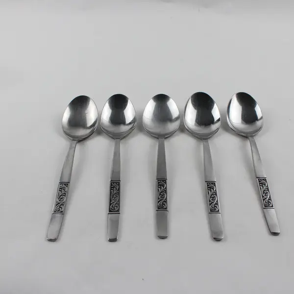 Set of 5 Amefa Royal Damask Stainless Steel Oval Soup Spoons
