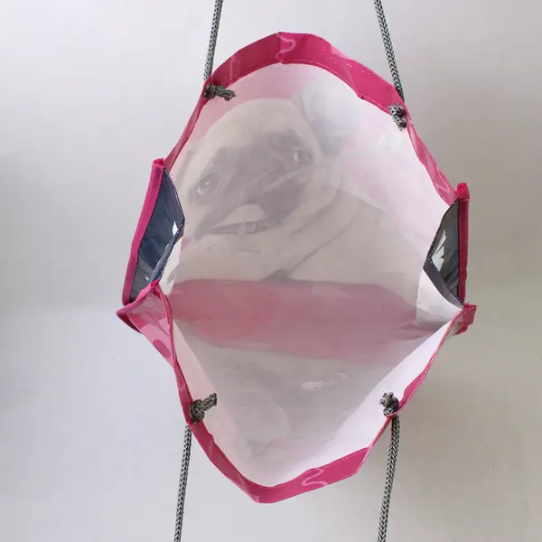 Pug and Cat Pink Vinyl Reusable Tote Bag "VCA Hospitals" 11"x12"x3"