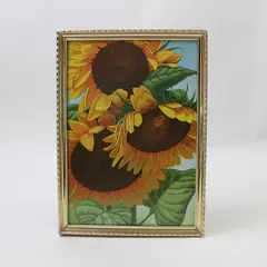 Vintage Gold Tone Metal Photo Frame 5x7 MCM Sunflower Pic Ornate Felt Back
