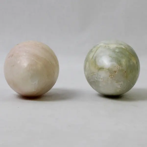 Lot of Two Polished Marble Eggs Peach & Light Green Collectible
