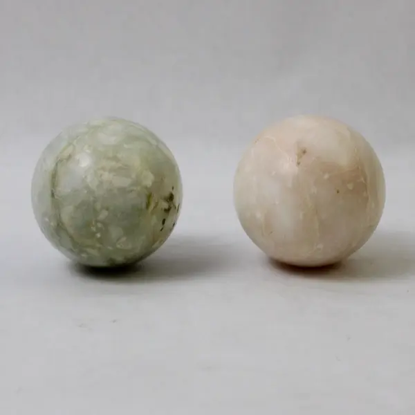 Lot of Two Polished Marble Eggs Peach & Light Green Collectible