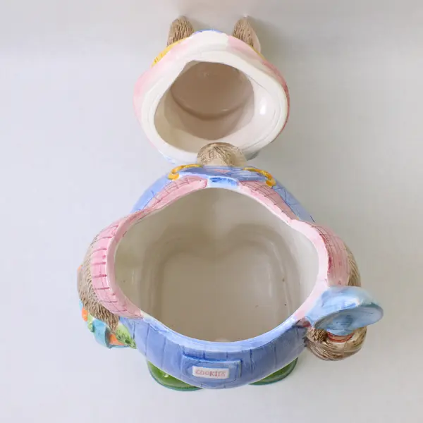 VTG 1996 Fabri-Centers Easter Spring Rabbit Farmer Ceramic Cookie Jar 11.5"