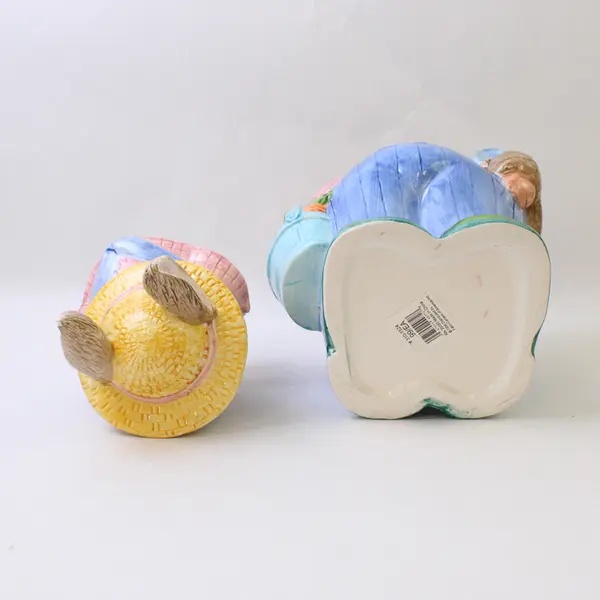 VTG 1996 Fabri-Centers Easter Spring Rabbit Farmer Ceramic Cookie Jar 11.5"