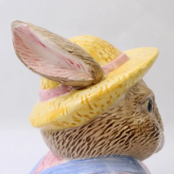 VTG 1996 Fabri-Centers Easter Spring Rabbit Farmer Ceramic Cookie Jar 11.5"