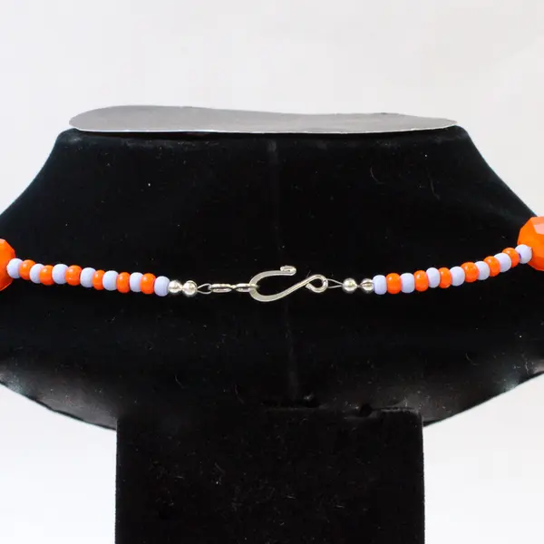 Orange and Blue Art Glass Beaded Necklace and Earrings Set Demi-Parure