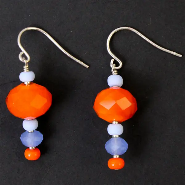 Orange and Blue Art Glass Beaded Necklace and Earrings Set Demi-Parure