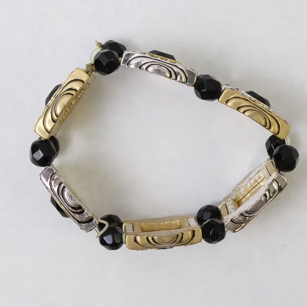 Chico's Mixed Metal Black Beads Stretchy Bangle Bracelet