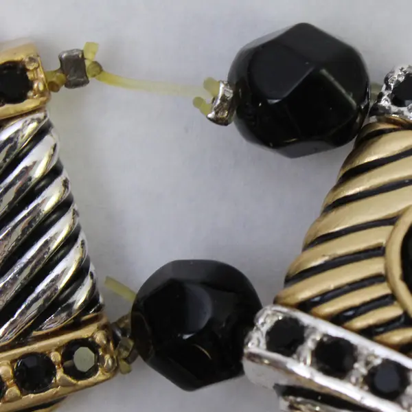 Chico's Mixed Metal Black Beads Stretchy Bangle Bracelet