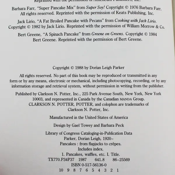 Pancakes : From Flapjacks to Crepes by Dorian L. Parker 1987, Hardcover