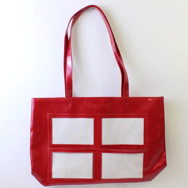 Arbonne Shiny Red Vinyl Photo Window Tote Purse - Sales Promo For Sellers