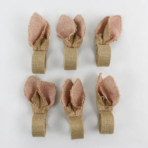 Lot of 6 Bunny Ears Burlap Napkin Rings, 5.0" Tall