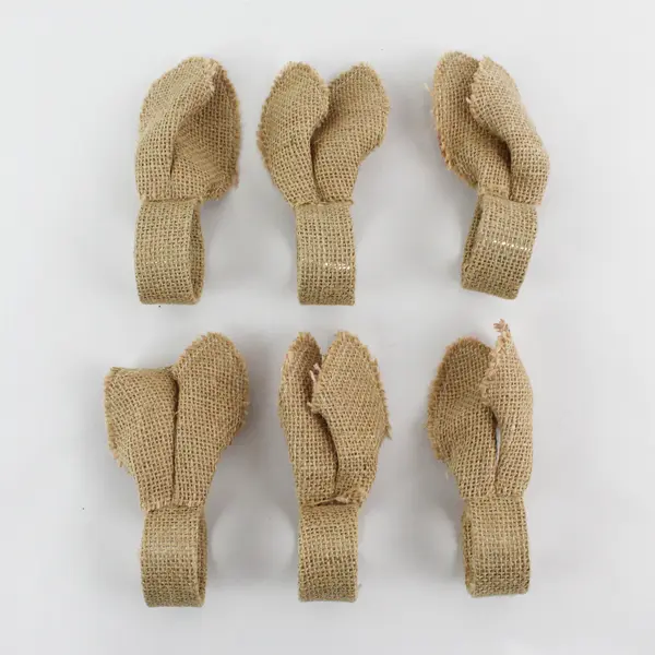 Lot of 6 Bunny Ears Burlap Napkin Rings, 5.0" Tall