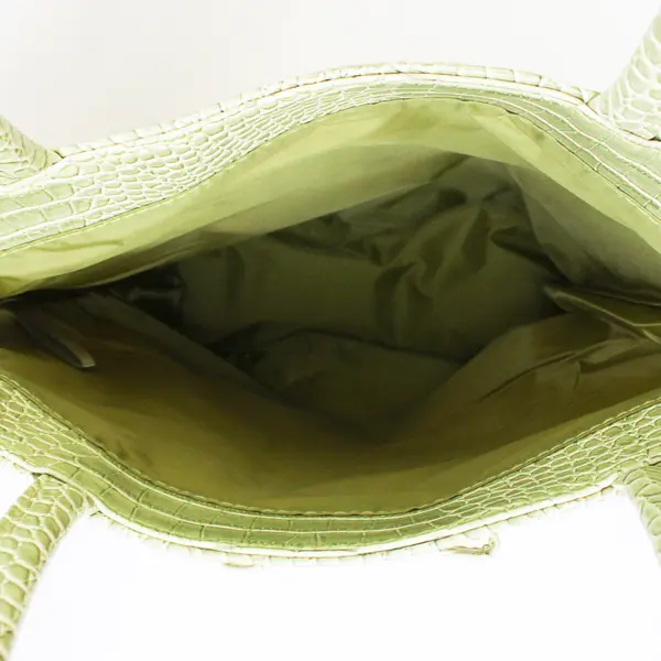 Estée Lauder Canvas And Green Faux Leather Tote Bag