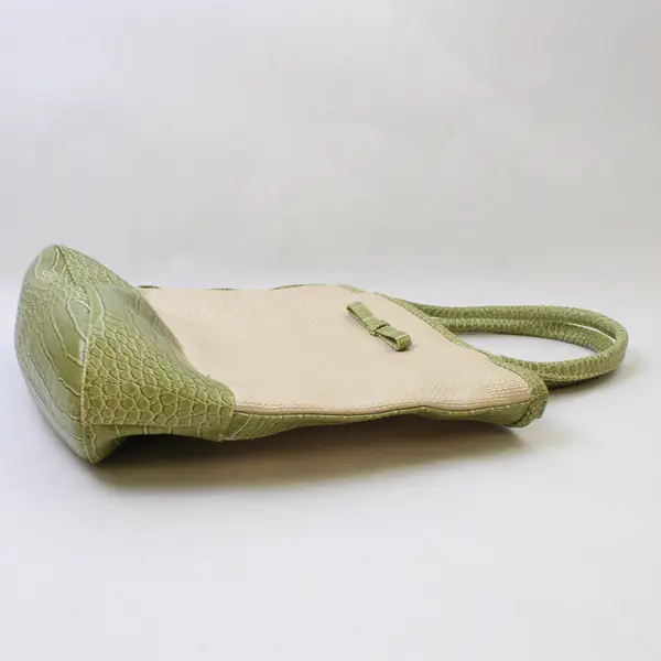 Estée Lauder Canvas And Green Faux Leather Tote Bag