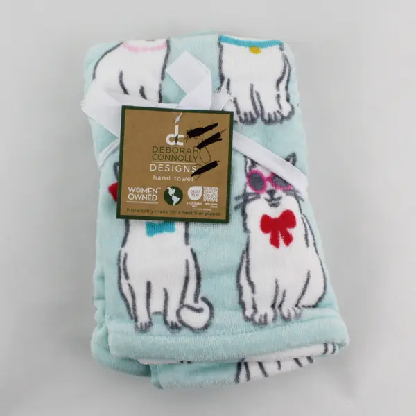 Set of 2 Deborah Connolly Cotton Hand Towels, Cats with Shades Design New