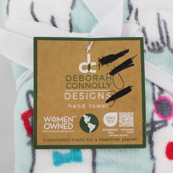 Set of 2 Deborah Connolly Cotton Hand Towels, Cats with Shades Design New