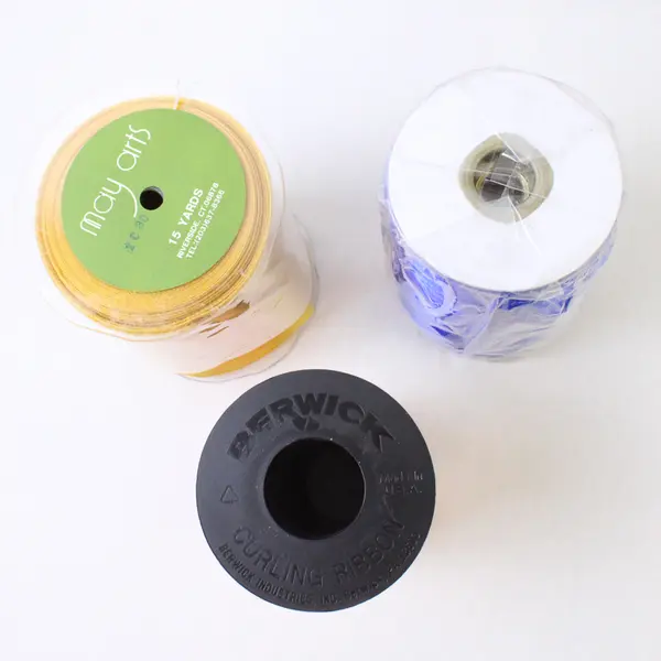 Lot of 3 Spools of Curling Ribbon -Orange, Blue and Gold, New 