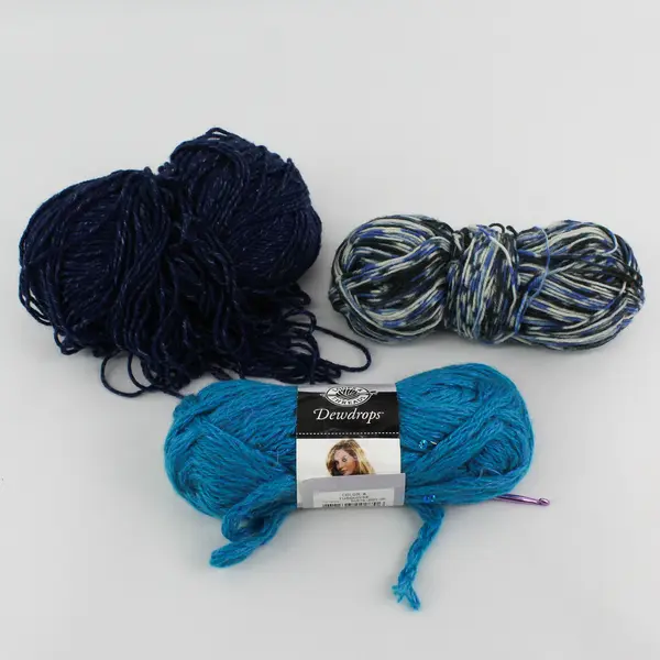 Lot of 3 Skeins of Blue/Turquoise Shades Acrylic Yarn, 7" Long