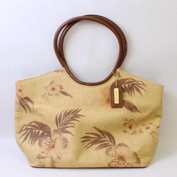 Bueno Brown Floral Woven Straw Handbag - Fully Lined w/Several Internal Pockets