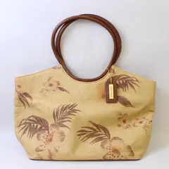 Bueno Brown Floral Woven Straw Handbag - Fully Lined w/Several Internal Pockets