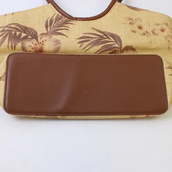 Bueno Brown Floral Woven Straw Handbag - Fully Lined w/Several Internal Pockets