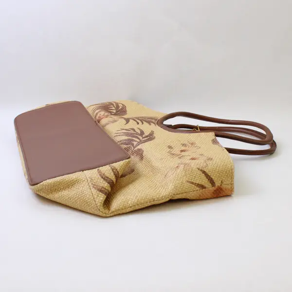 Bueno Brown Floral Woven Straw Handbag - Fully Lined w/Several Internal Pockets