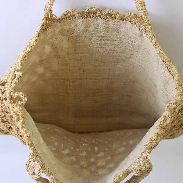 Vintage 1960's Handmade Macramé Hand-Woven Jute Lined Tote Bag